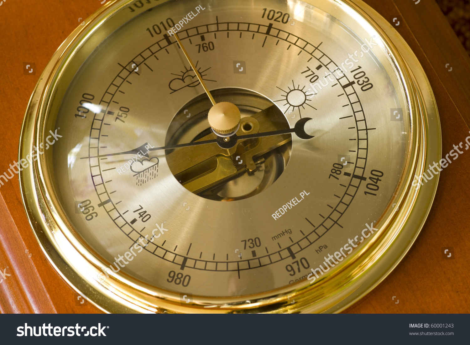 A Close Up Of A Barometer Pointing Towards The Hurricane Setting. Stock ...