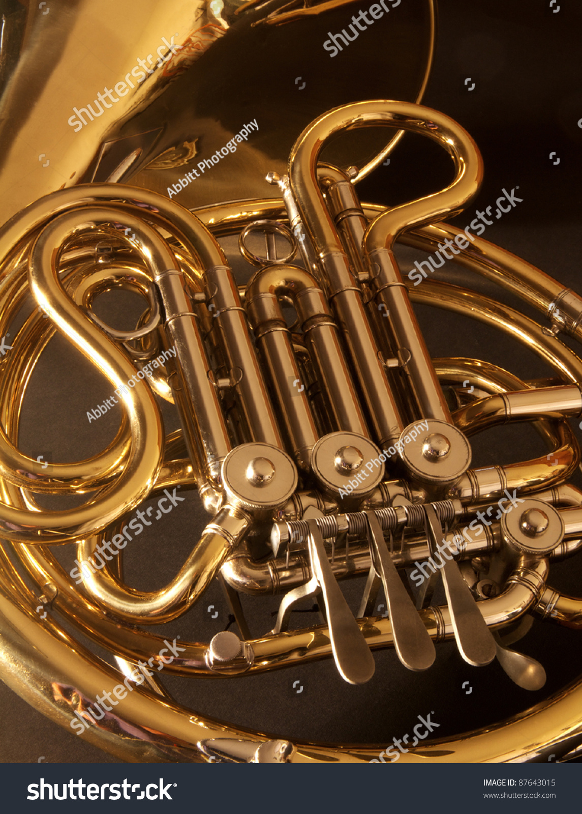 A Close Up Of A Very Golden, Concert French Horn Stock Photo 87643015 ...