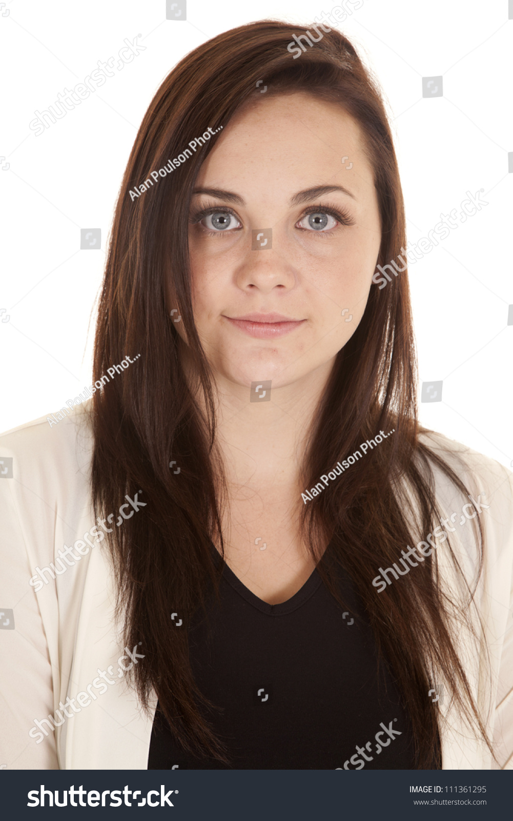 A Close Up Of A Woman'S Face With A Small Smile On Her Face. Stock ...