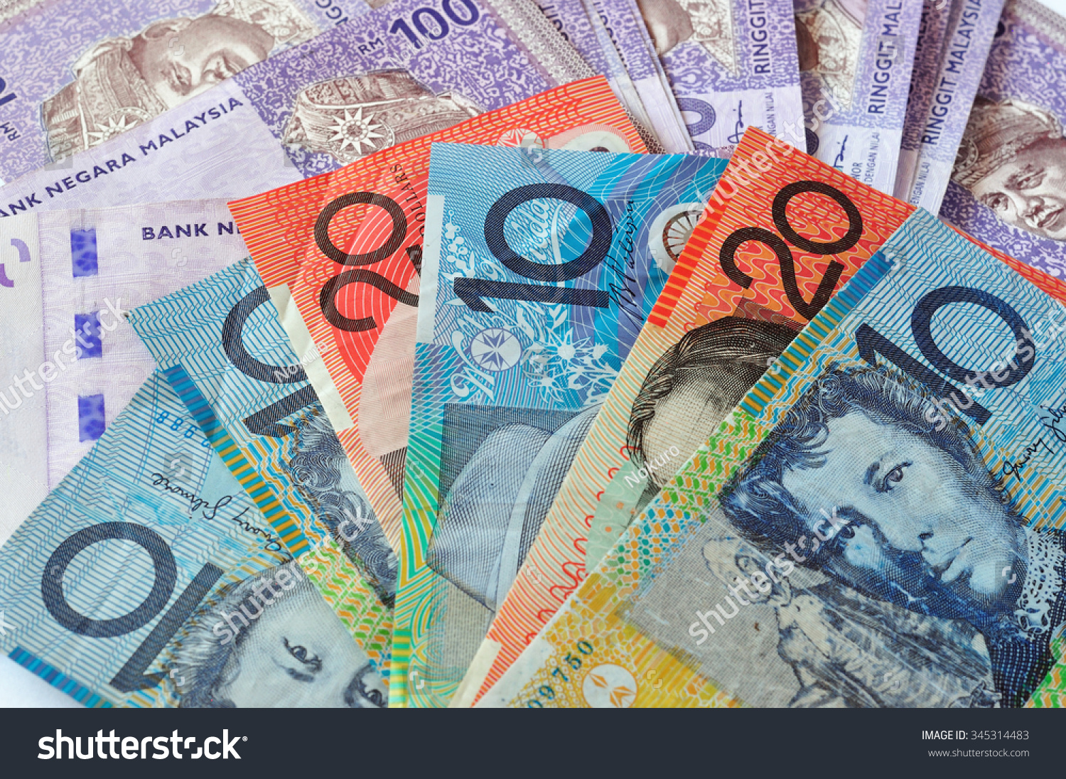 Closeup Photograph Australian Dollars Malaysias Ringgit Stock Photo Edit Now 345314483