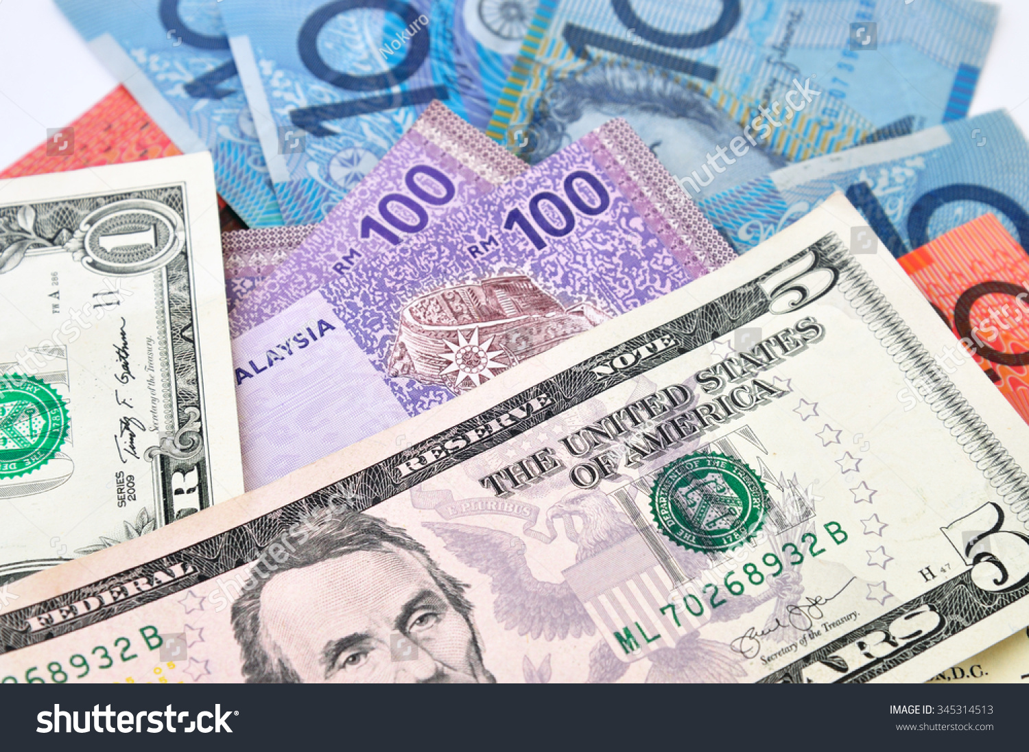 Closeup Photograph Australian Dollars Us Dollars Stock Photo Edit Now 345314513