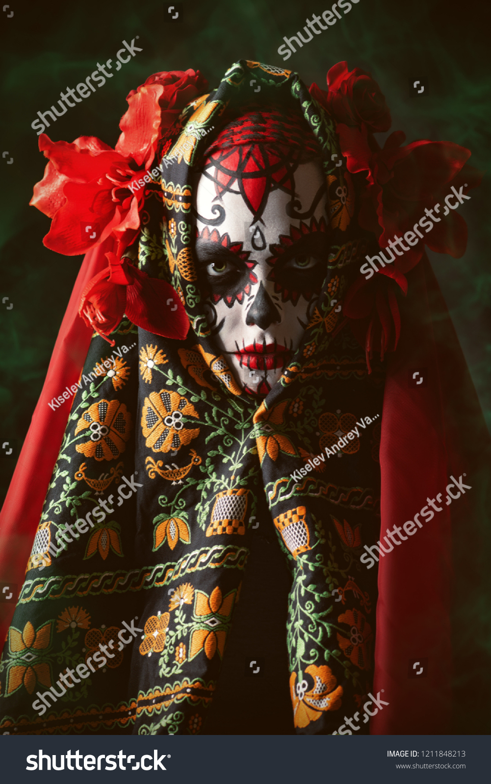 Closeup Portrait Calavera Catrina Sugar Skull Stock Photo Edit Now   Stock Photo A Close Up Portrait Of Calavera Catrina Sugar Skull Makeup Dia De Los Muertos Day Of The Dead 1211848213 