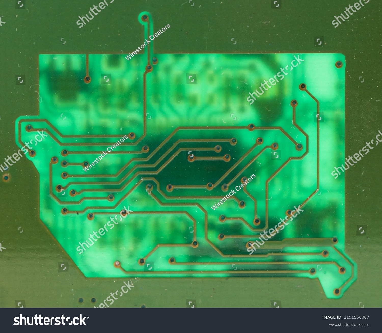 Green PCB (printed Circuit Board) Close Up Shot With A Lot Of