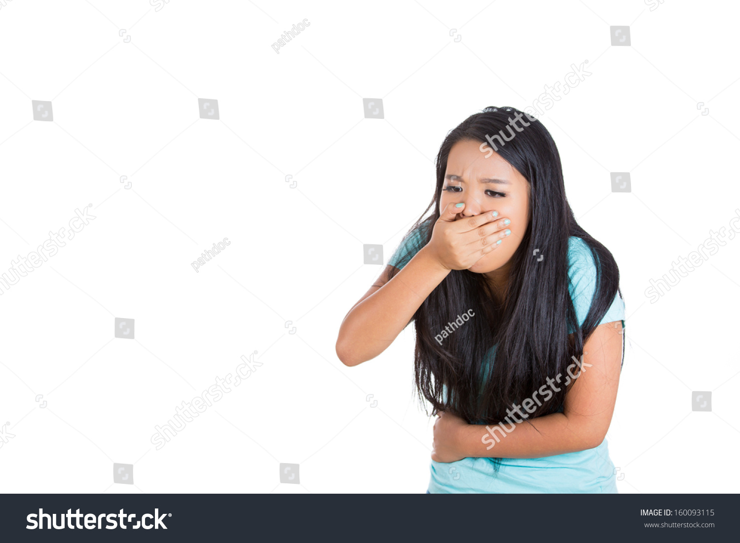 A Closeup Portrait Of A Sick Young Woman About To Throw Up, Vomit ...