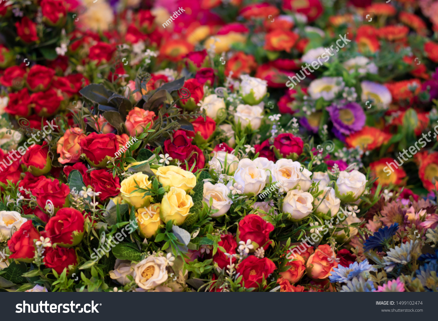 Combination Different Types Fake Flowers Stock Photo 1499102474 ...