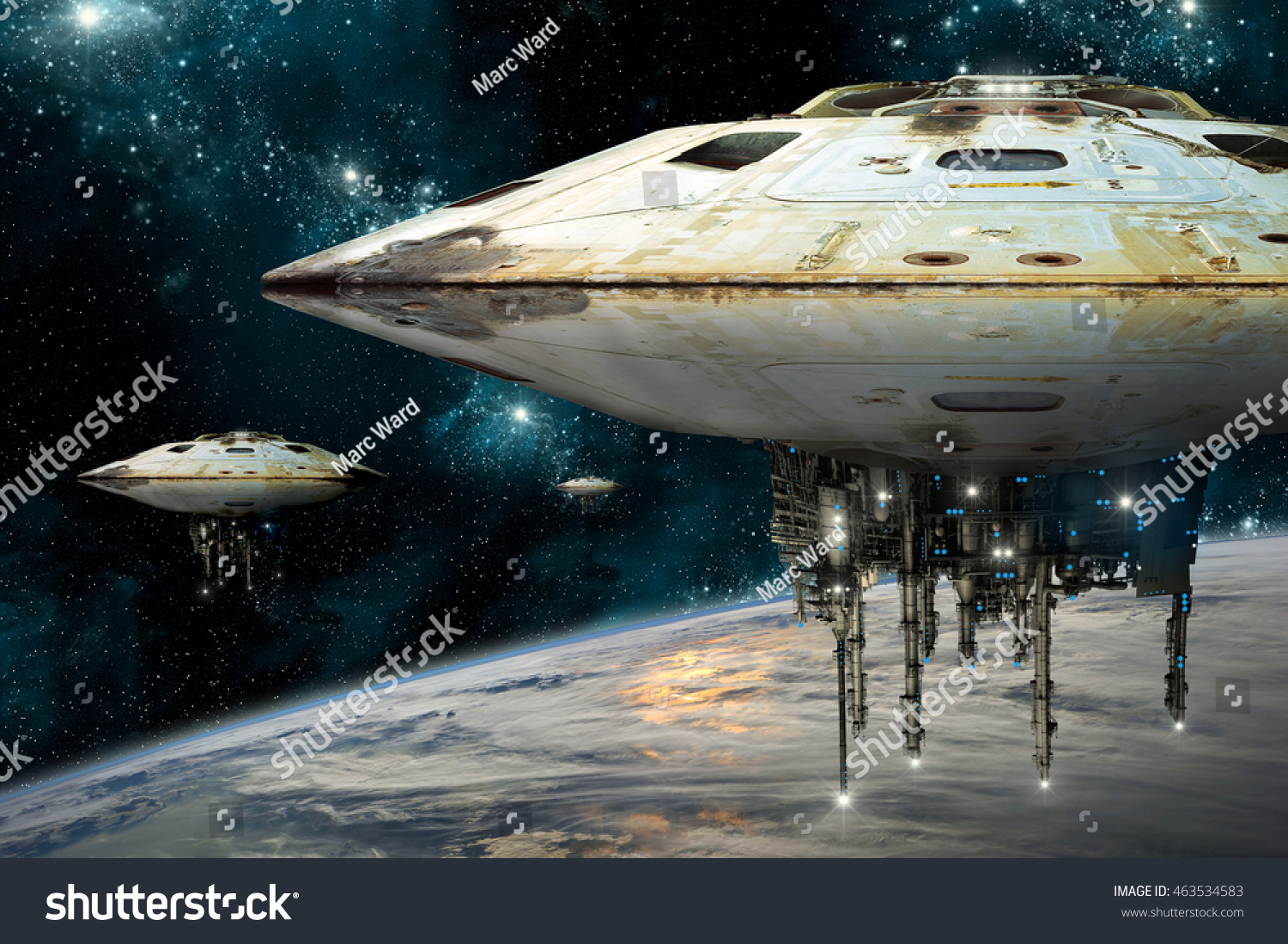 Composite Image Depicting Fleet Massive Spaceships Stock Photo (Edit ...