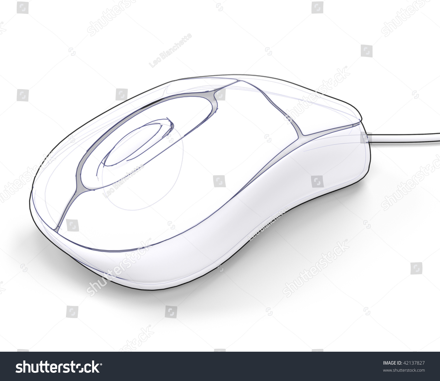 A Computer Mouse Drawn In Technical Style. It Is Actually A 3d Render ...