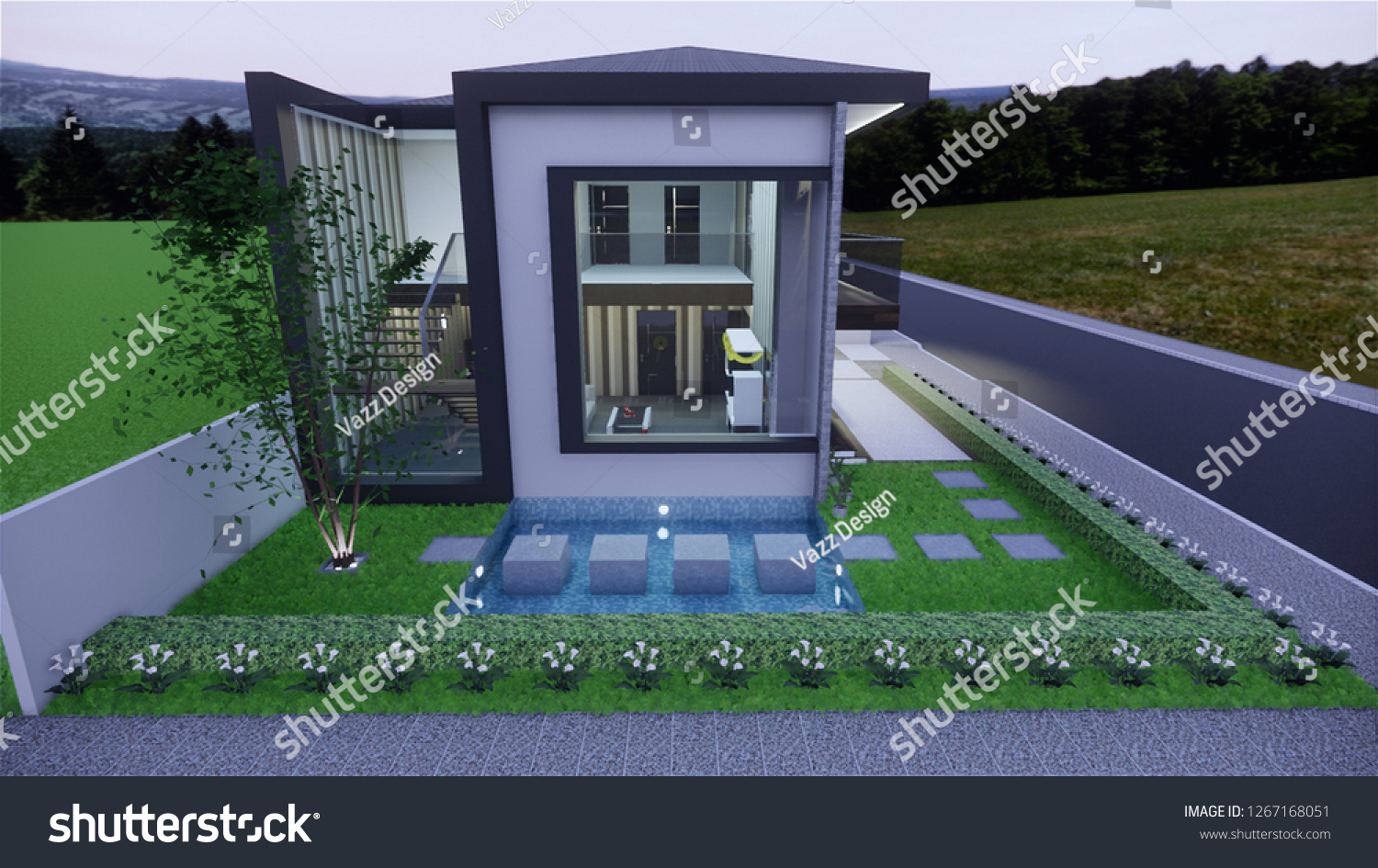 Contemporary Exterior Design Modern Corner House Stock Illustration