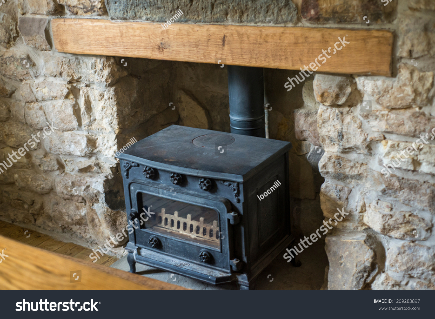 Cosy Wood Burning Stove Stone Fireplace Stock Photo Edit Now