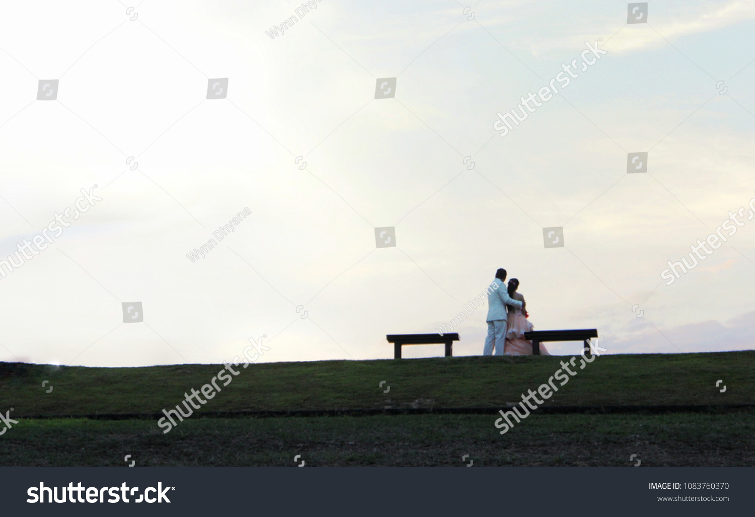 Couple Taking Prewedding Photo Sky Background Stock Photo Edit Now 1083760370