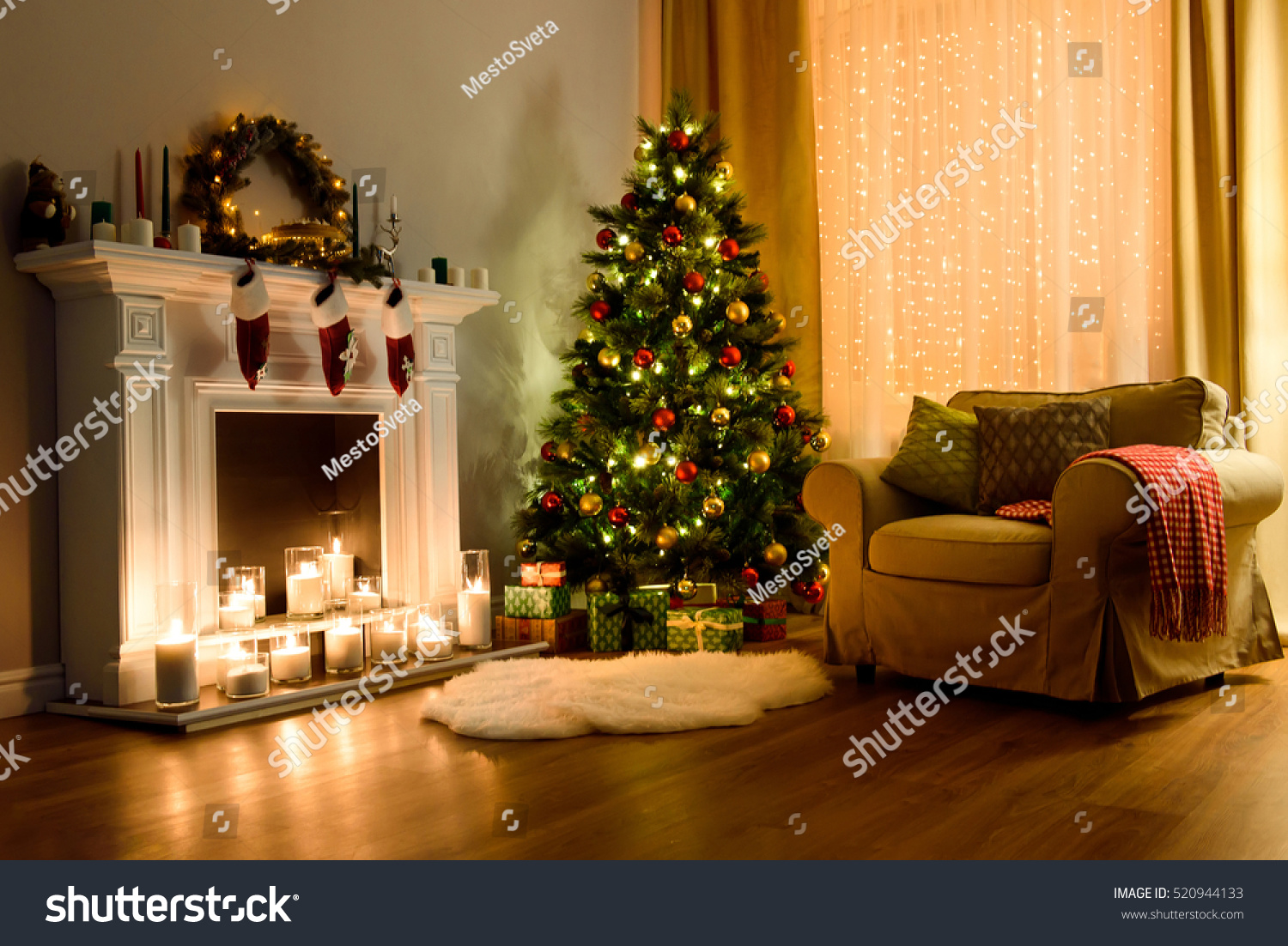 Cozy Living Room Lighted Numerous Lights Stock Photo 520944133