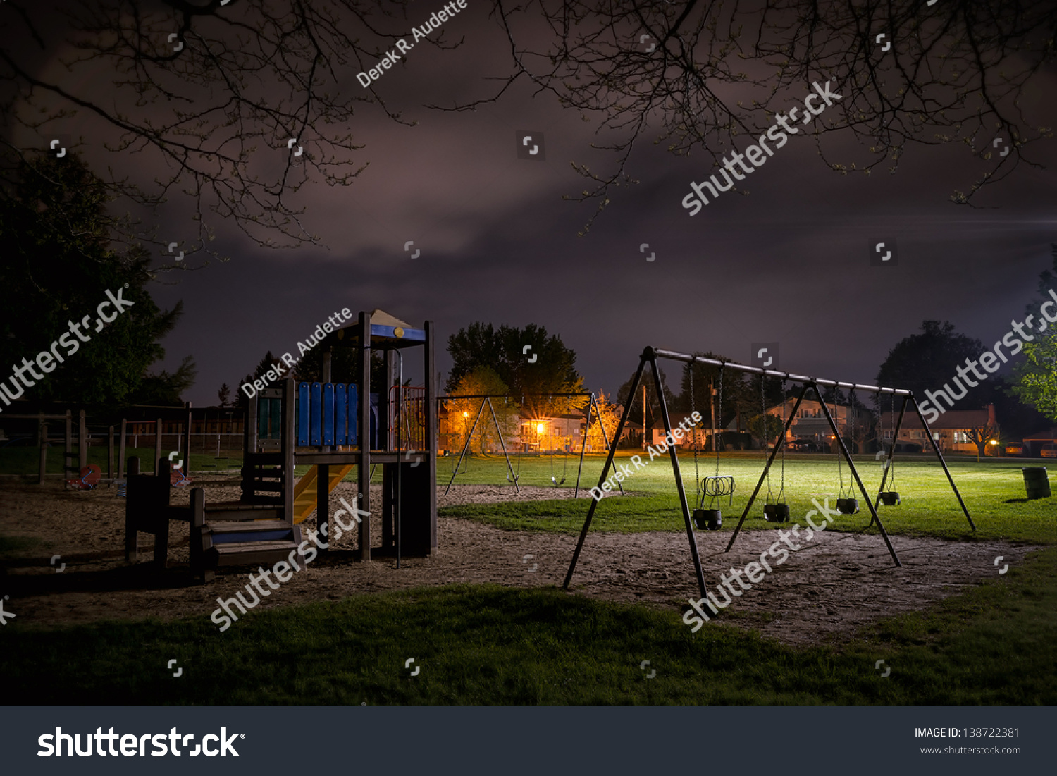 A Creepy Scene Of A Deserted Children'S Playground In A Suburban Park ...