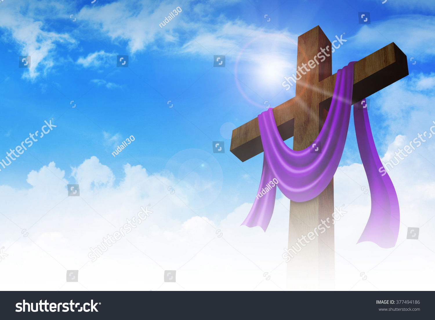 Cross Purple Sash On Clouds Background Stock Illustration 377494186 