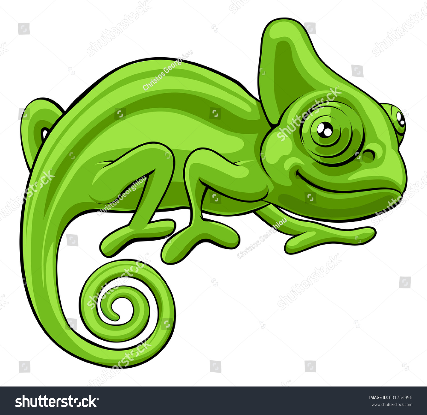 Cute Green Chameleon Lizard Cartoon Character Stock Illustration ...