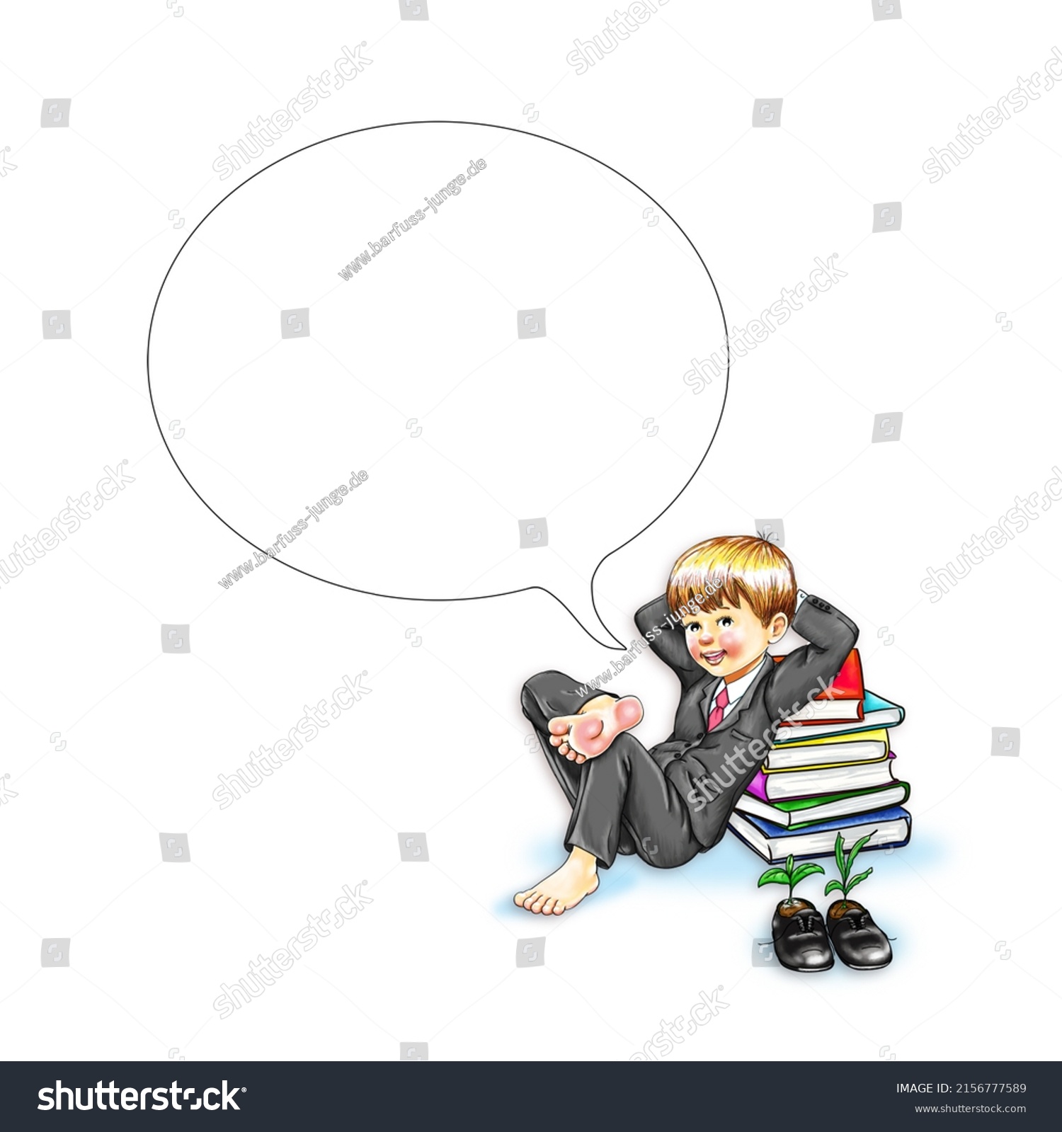 Cute Little Boy Suit Sits Barefoot Stock Illustration 2156777589 