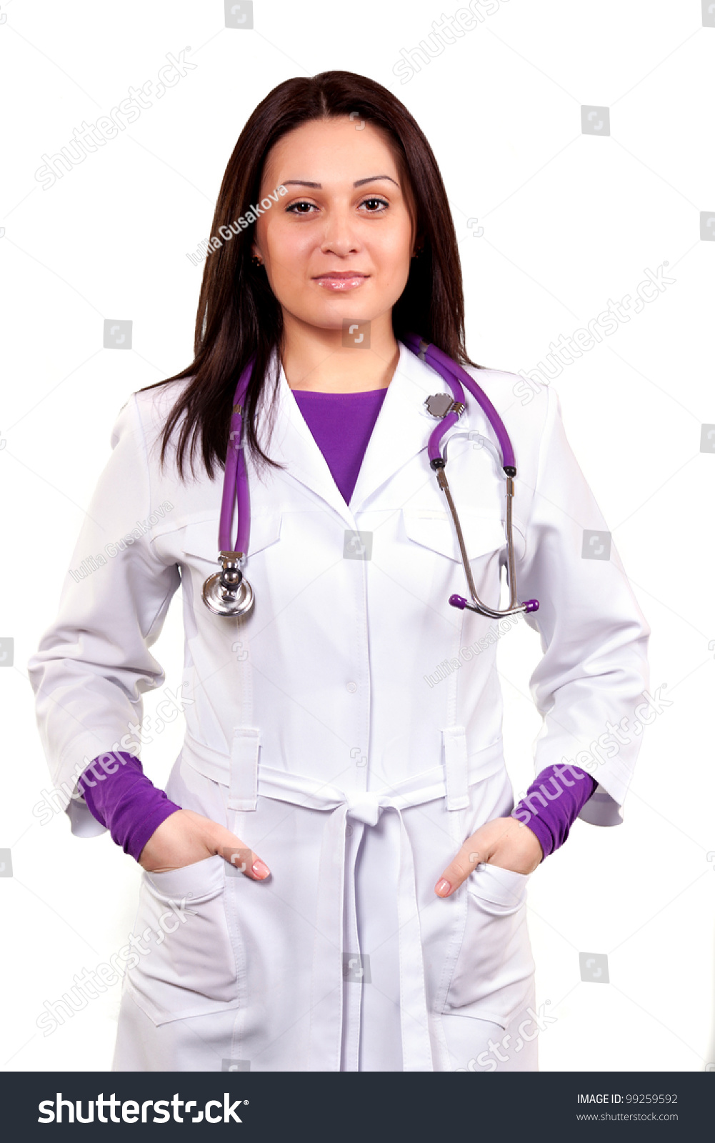 A Cute Young Doctor Or Health Care Worker In White Uniform, With ...