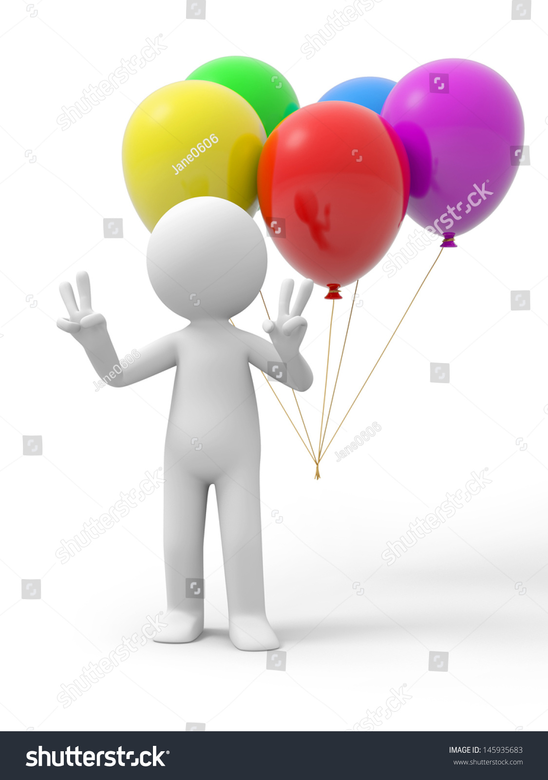 3d Person Making Gestures Balloons Background Stock Illustration