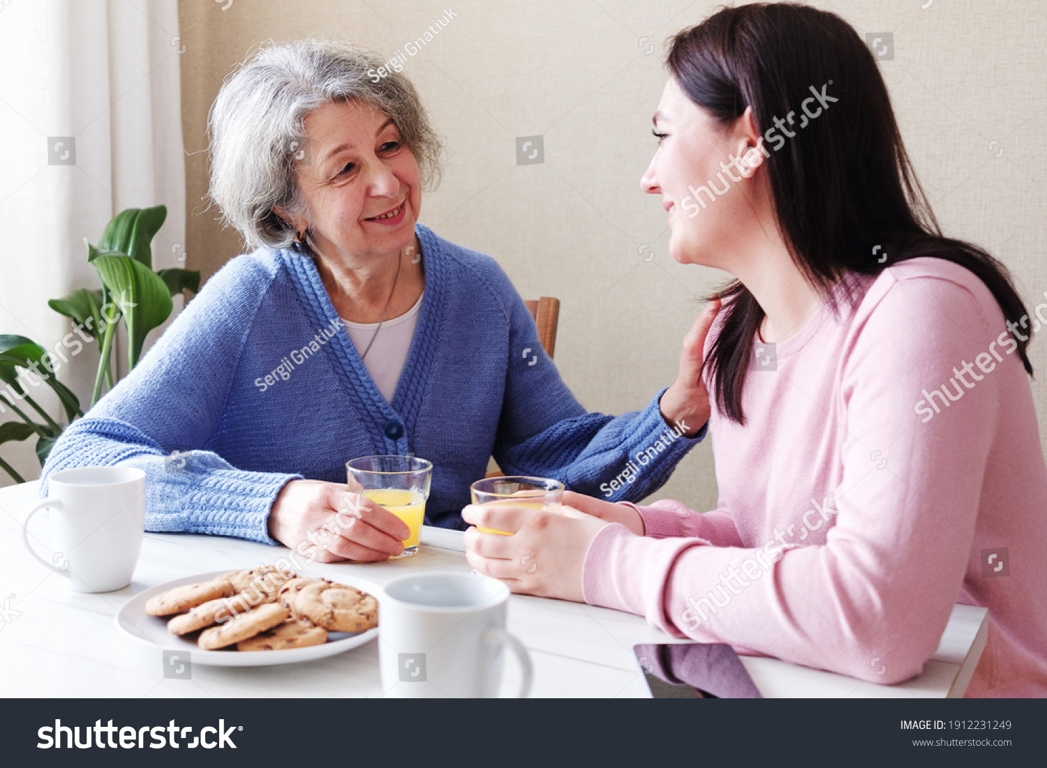 Daughter Visits Elderly Mother They Talk Stock Photo (Edit Now) 1912231249