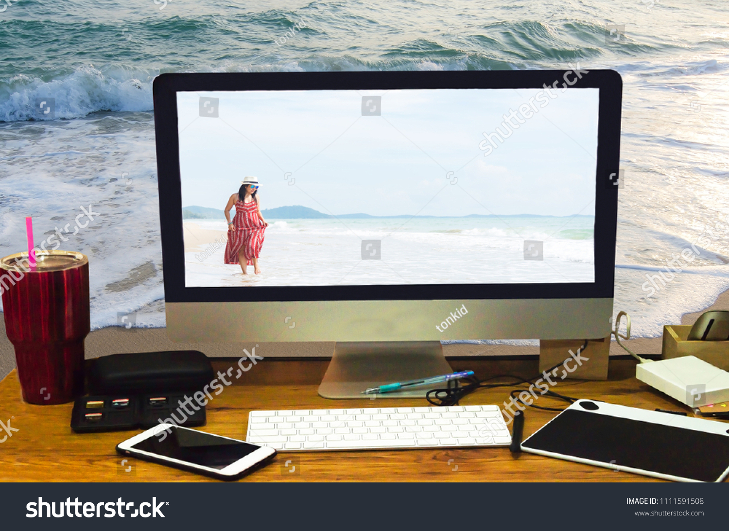 Desk Relaxed Womens Screen Office Equipment Stock Photo Edit Now