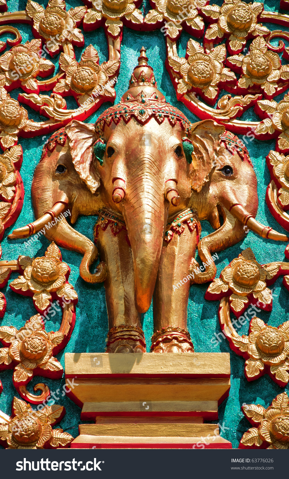 A Detailed Sculpture Of Elephants On A Thai Buddhist Temple In Hua Hin ...