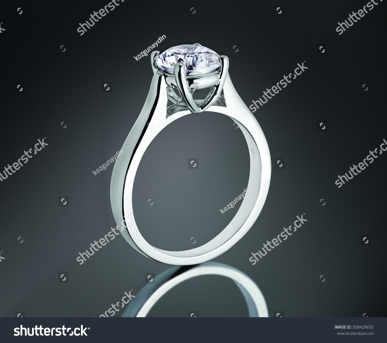 Diamond Engagement Ring On Black Background Stock Photo 358429655 ...