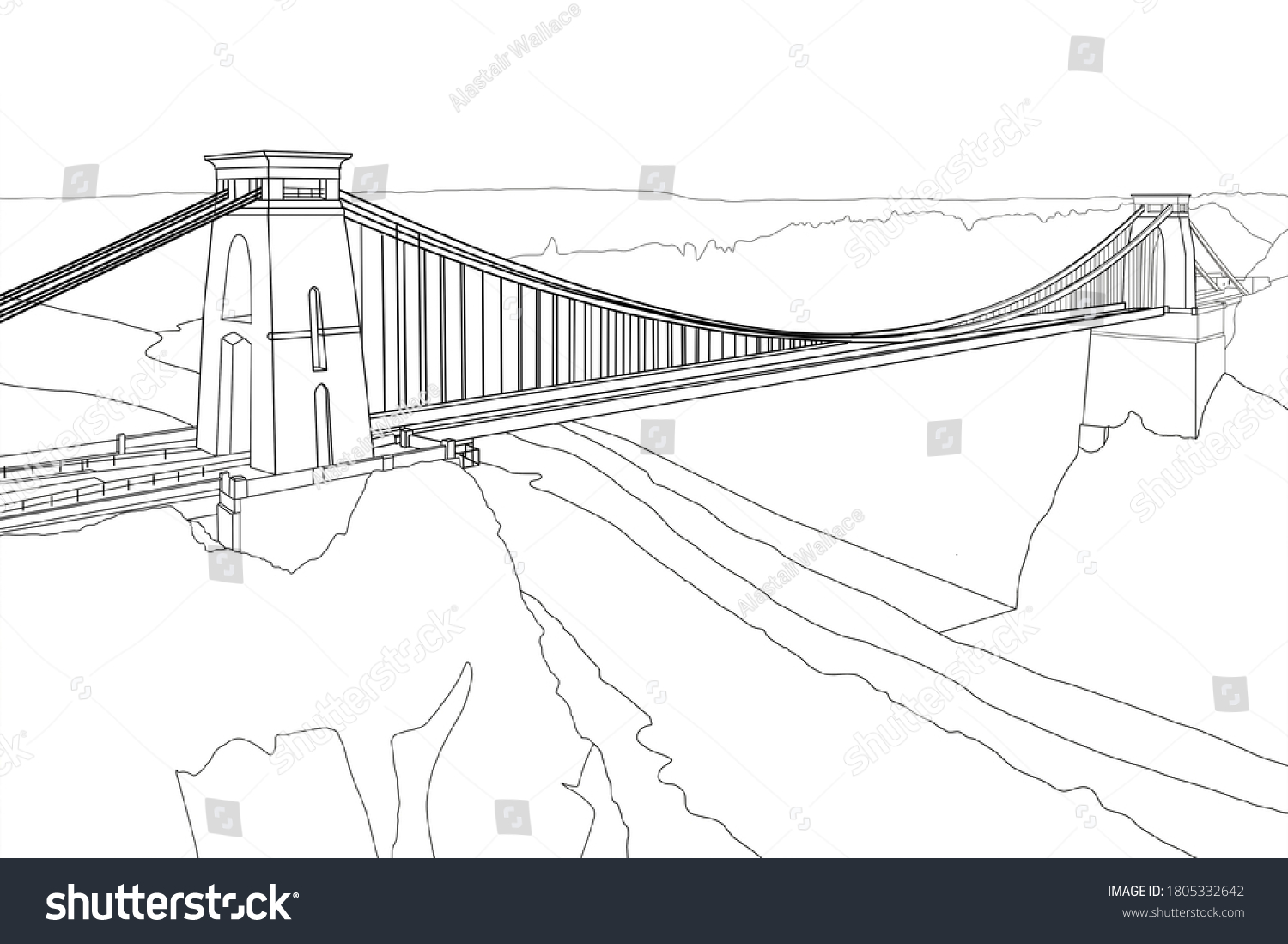 Digital Line Drawing Clifton Suspension Bridge Stock Illustration