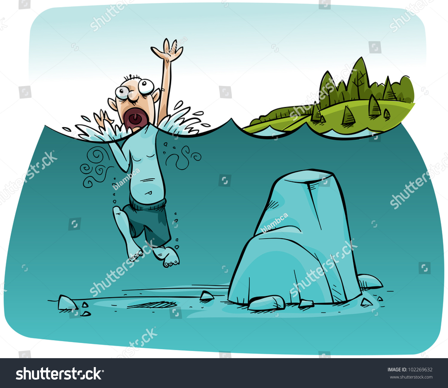 Drowning Man Does Not Realize That Stock Illustration 102269632 ...