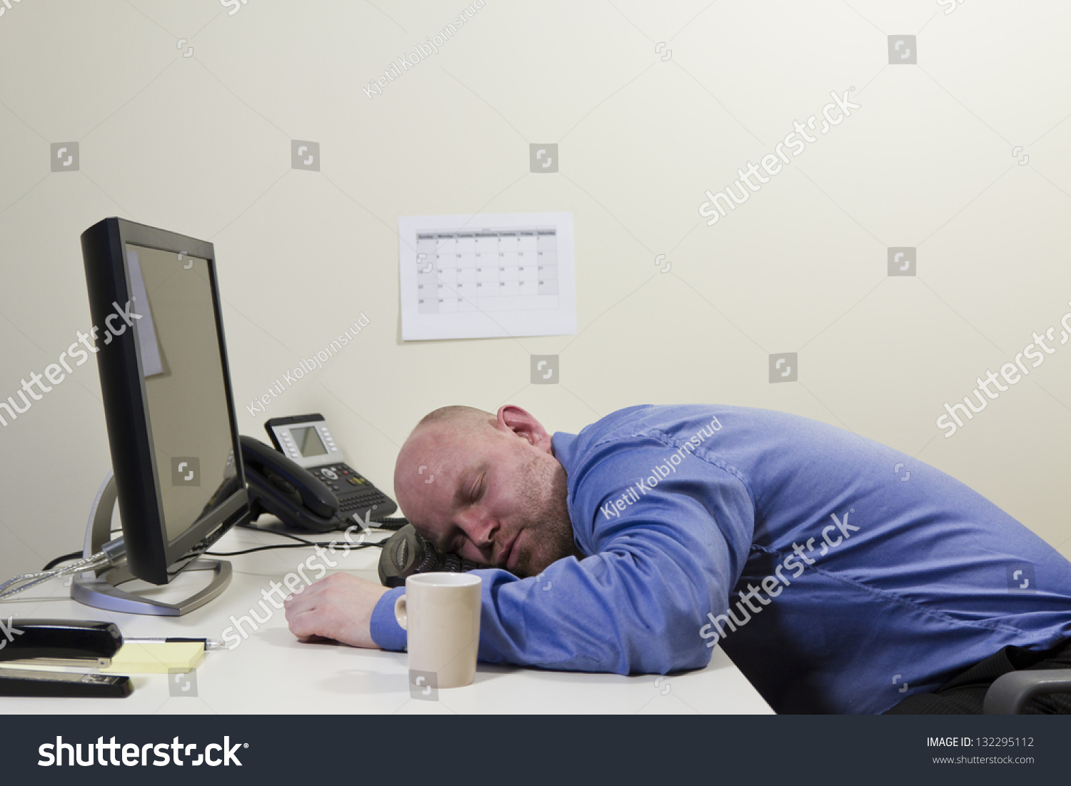 Exhausted Sleeping Office Worker His Head Stock Photo 132295112 ...