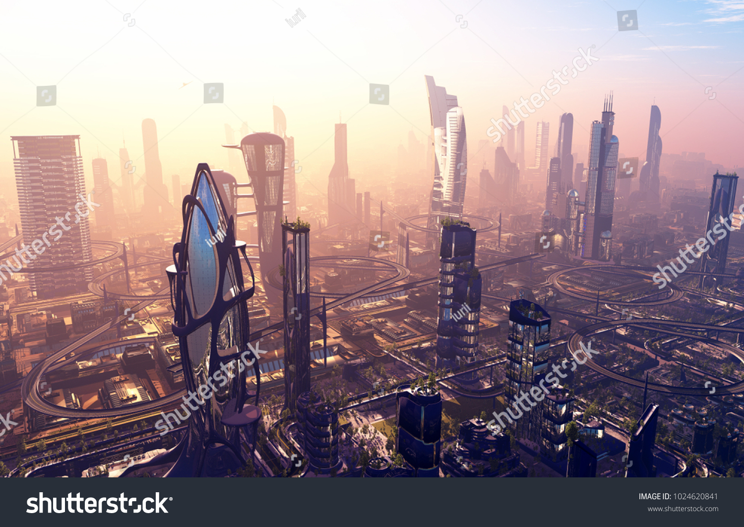 未来の幻想的な都市 T 3dレンダリング のイラスト素材