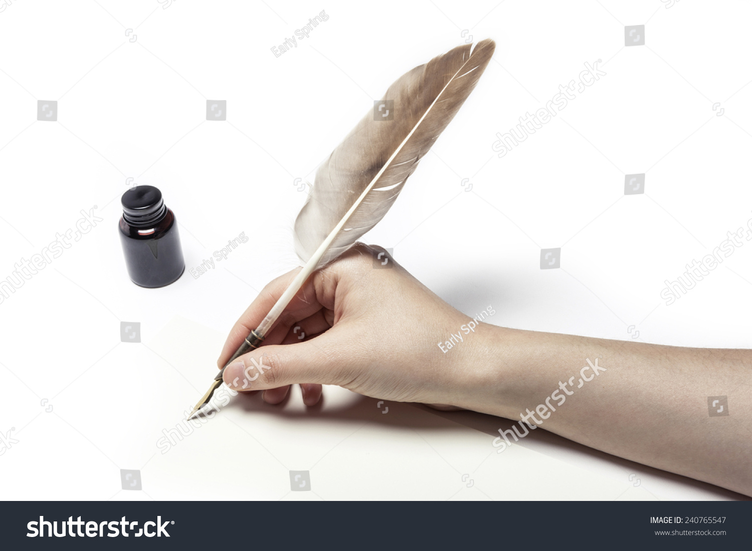 A Female(Woman) Hand Hold(Write) A Feather Quill Pen On The Letter And ...