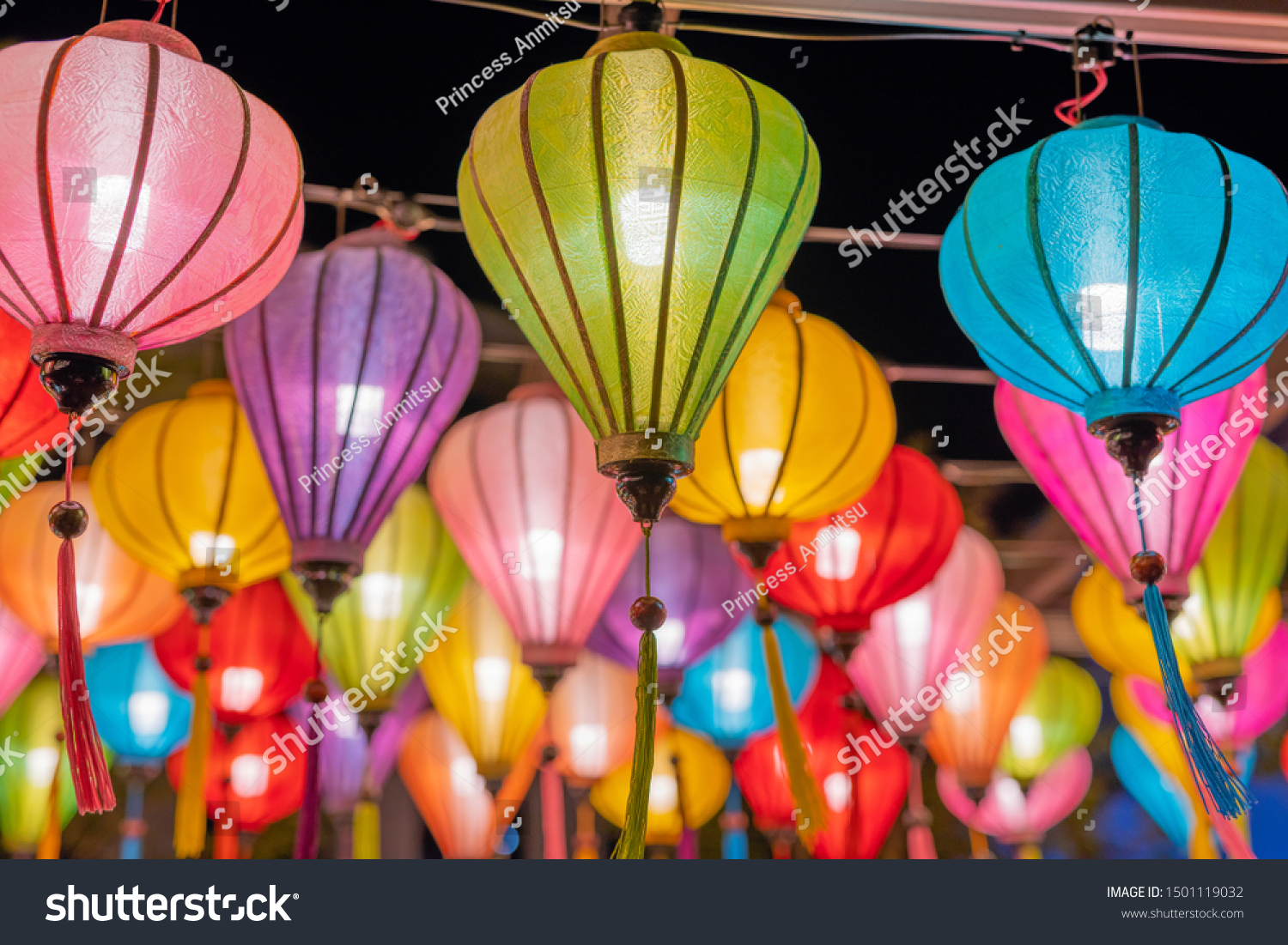 Festival Decorated Many Colorful Paper Lanterns Stock Photo Edit