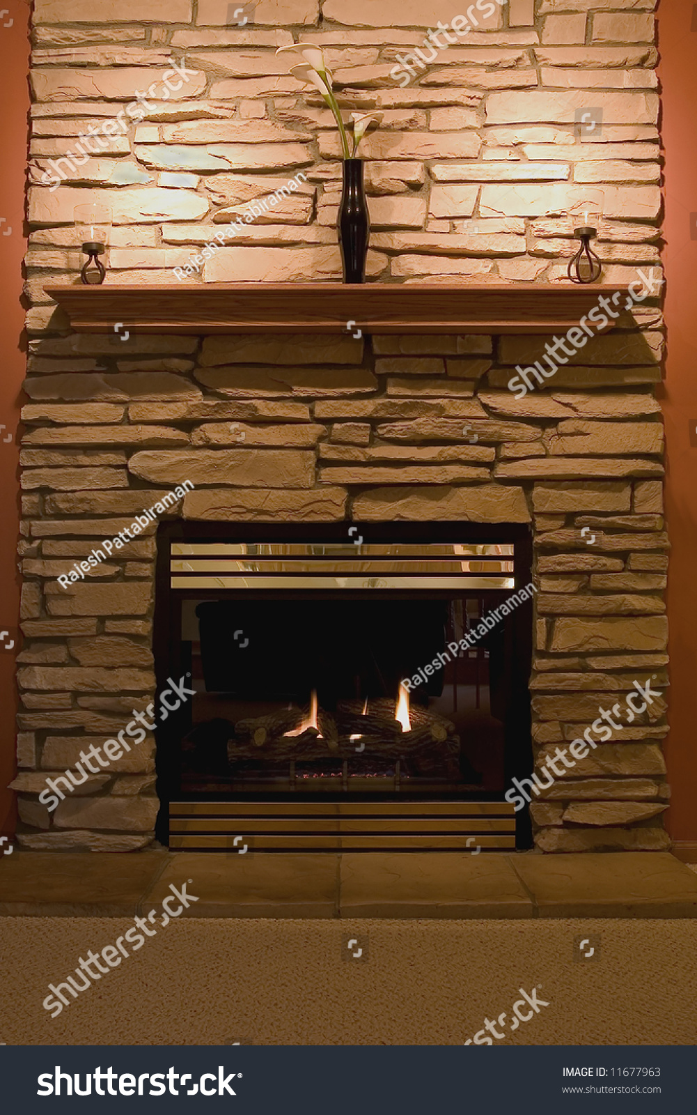 Fireplace Mantel Inside Cozy Family Room Stock Photo Edit Now