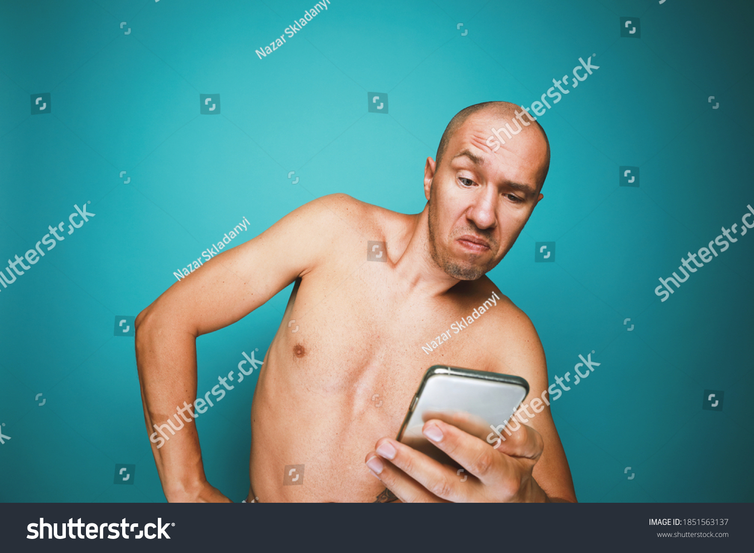 Funny Bald Naked Man Emotions Holds Stock Photo Edit Now