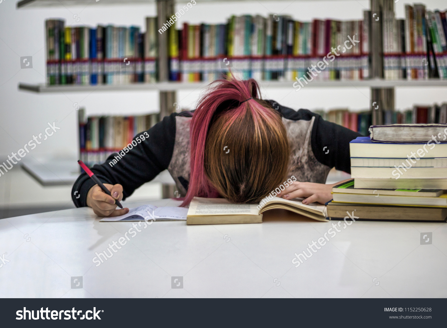 Girl Fell Asleep Library While Studying Stock Photo Edit Now