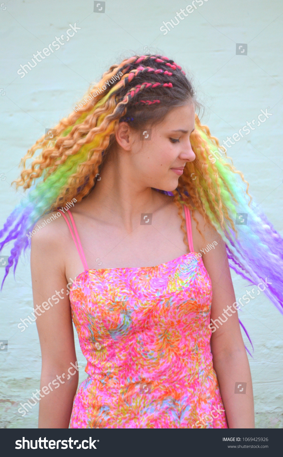 Girl Long Wavy Hair Painted Rainbow Stock Photo Edit Now 1069425926