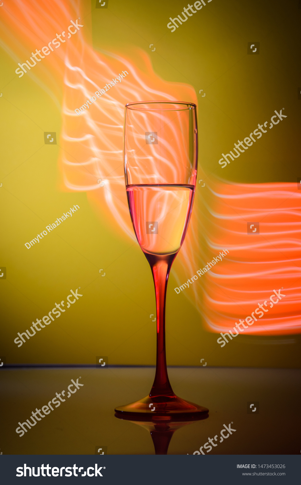 Glass Champagne On Yellow Background Red Stock Photo Edit Now 1473453026