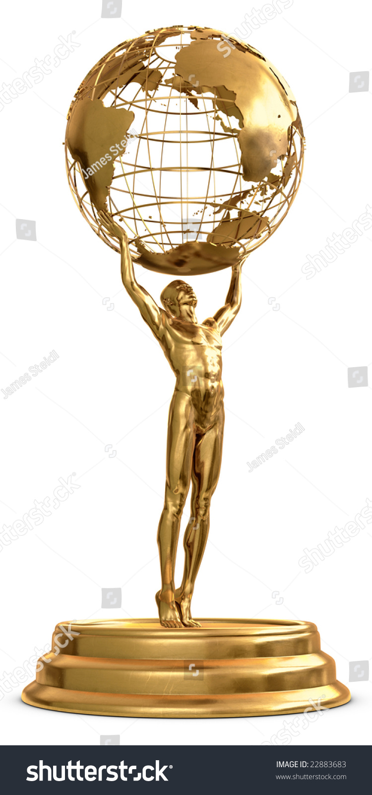 Gold Trophy Man Holding Globe Isolated Stock Illustration 22883683