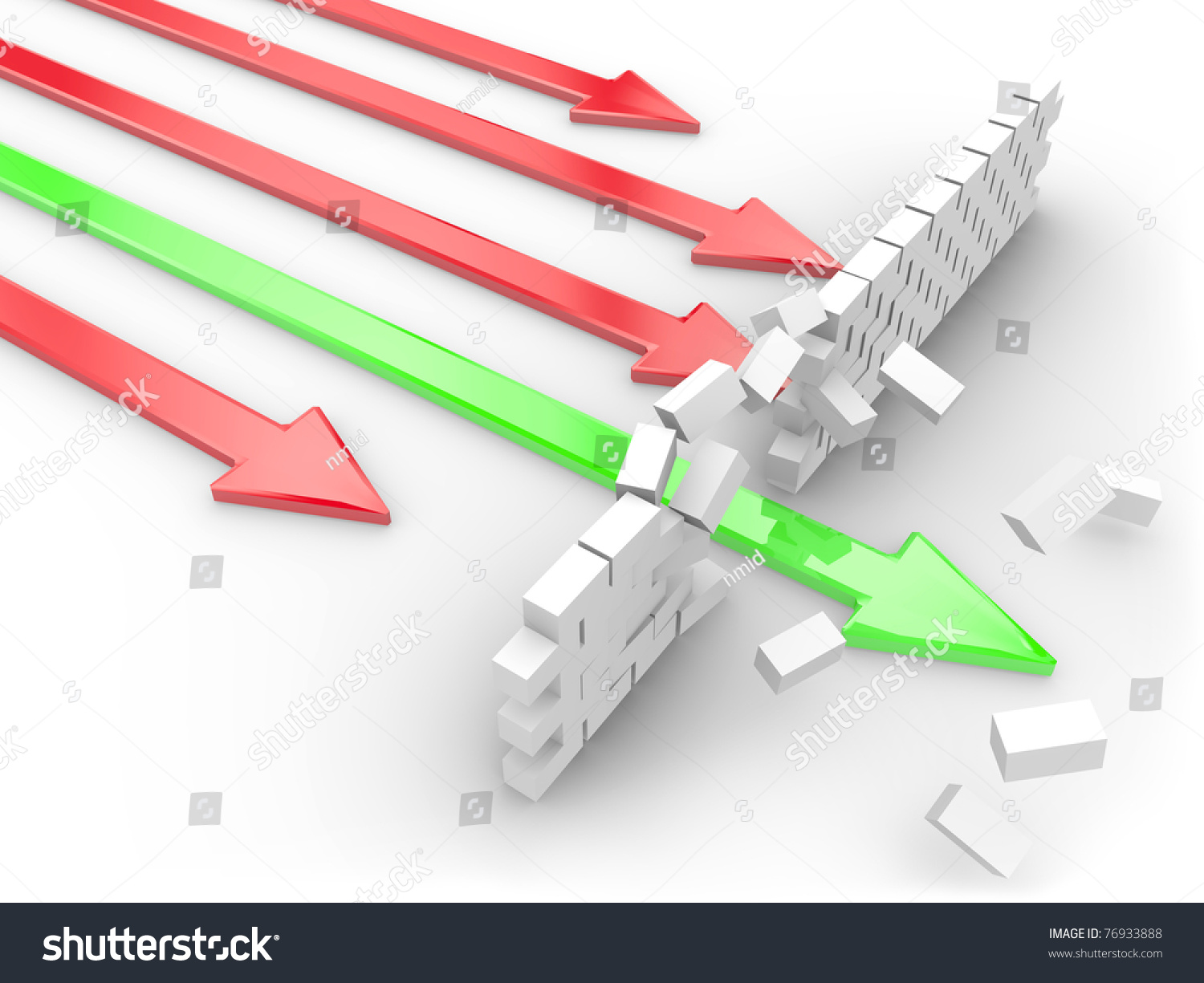 A Green Arrow Breaks Through A Brick Wall Stock Photo 76933888 ...