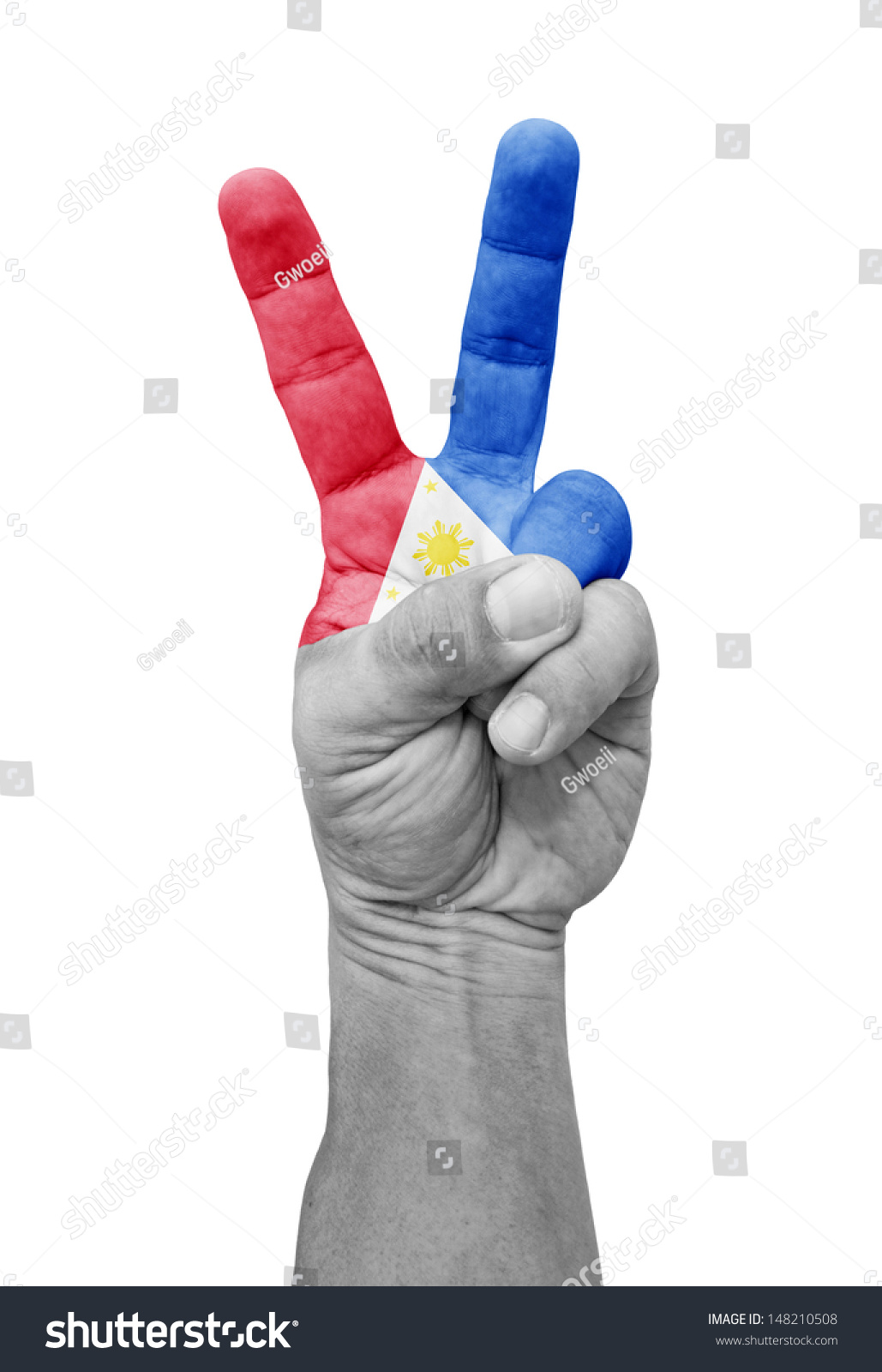 A Hand Painted With A Philippine Flag Making A V For Victory Symbol ...