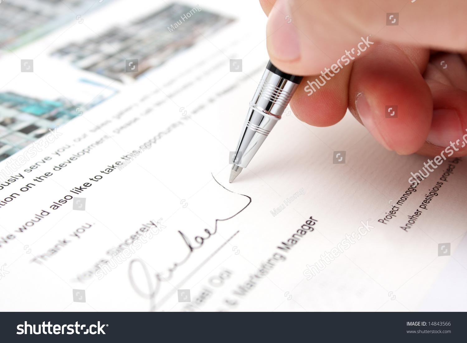 A Hand Sign Signature On Letter Using Pen. Stock Photo 14843566 ...