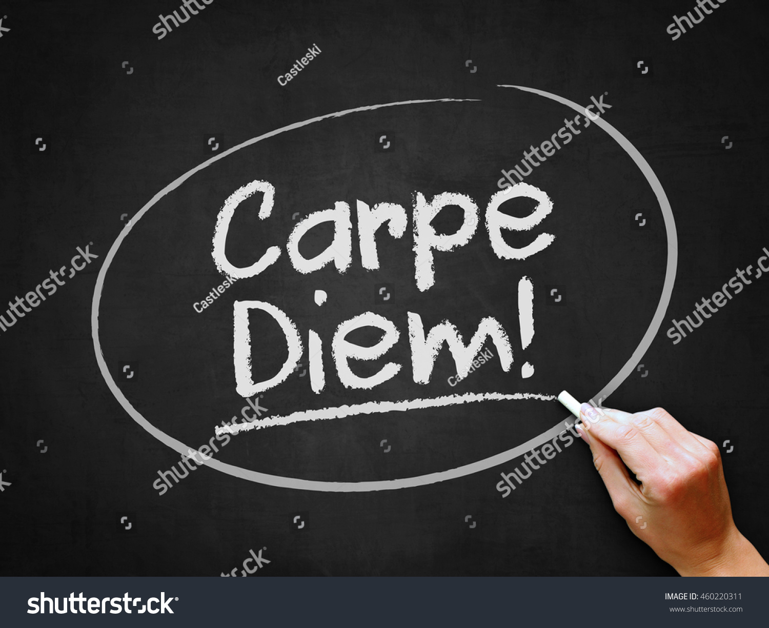 A Hand Writing 'Carpe Diem!' On Chalkboard. Stock Photo ...