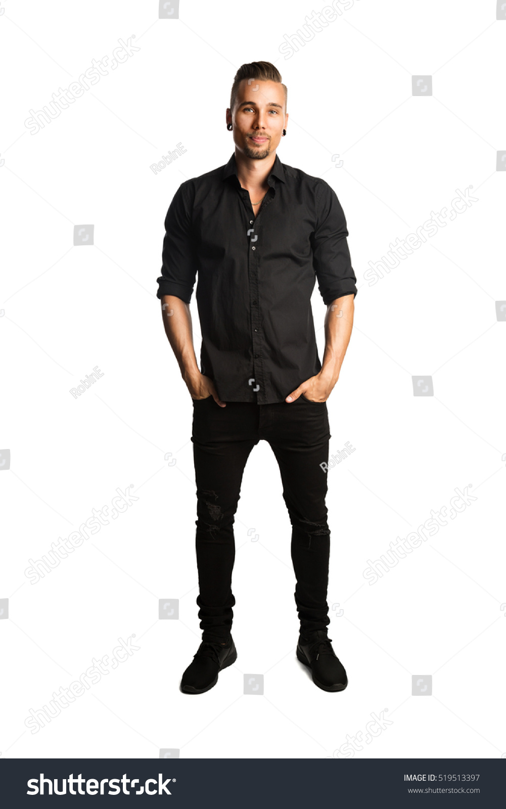 black shirt on black jeans