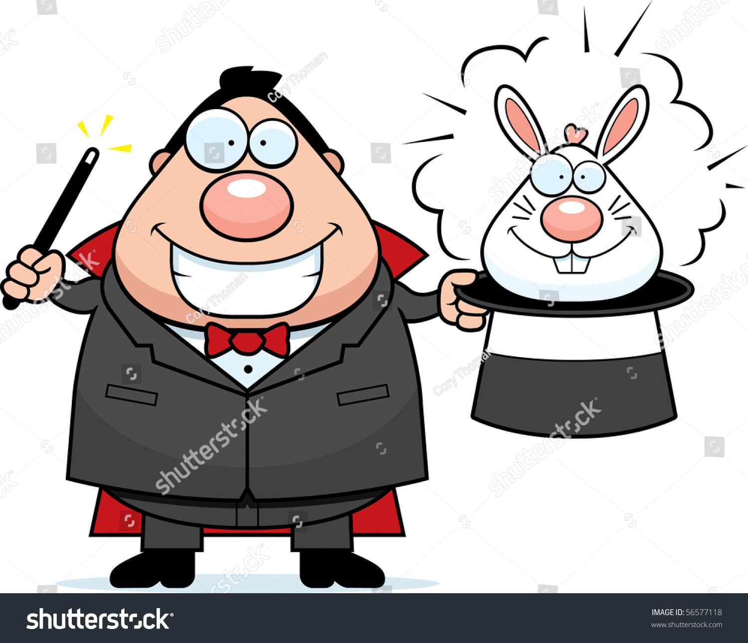 Happy Cartoon Magician Pulling Rabbit Out Stock 