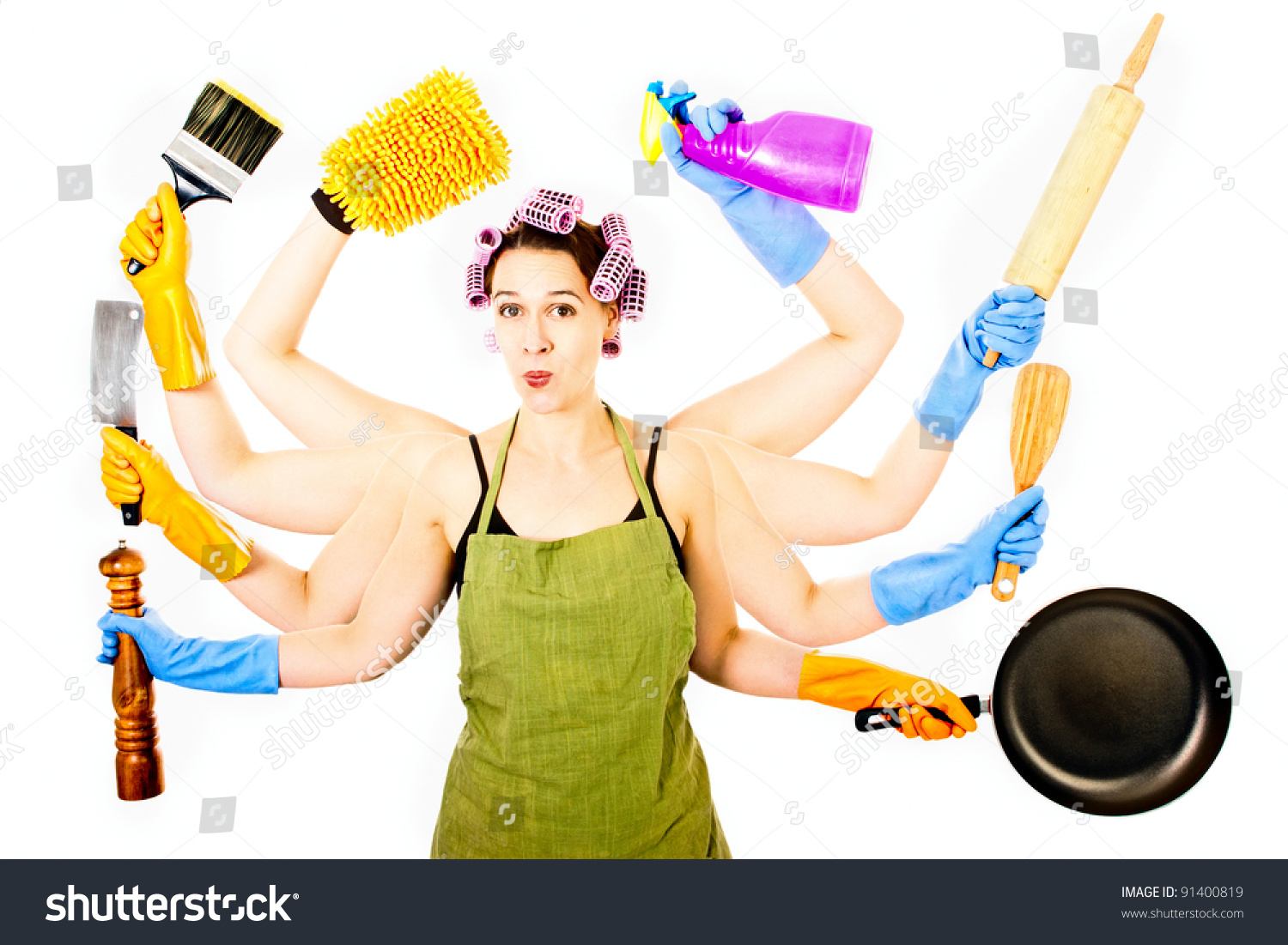 Happy Very Busy Multitasking Housewife Stock Photo 91400819 - Shutterstock