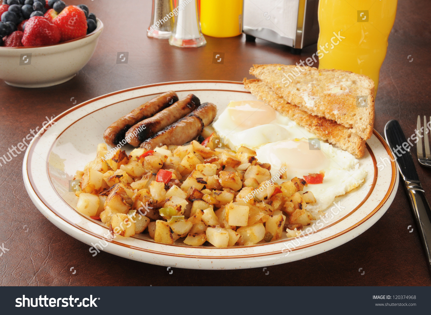 Healthy Breakfast Sausage Eggs Potatoes Obrien Stock Photo 120374968 ...