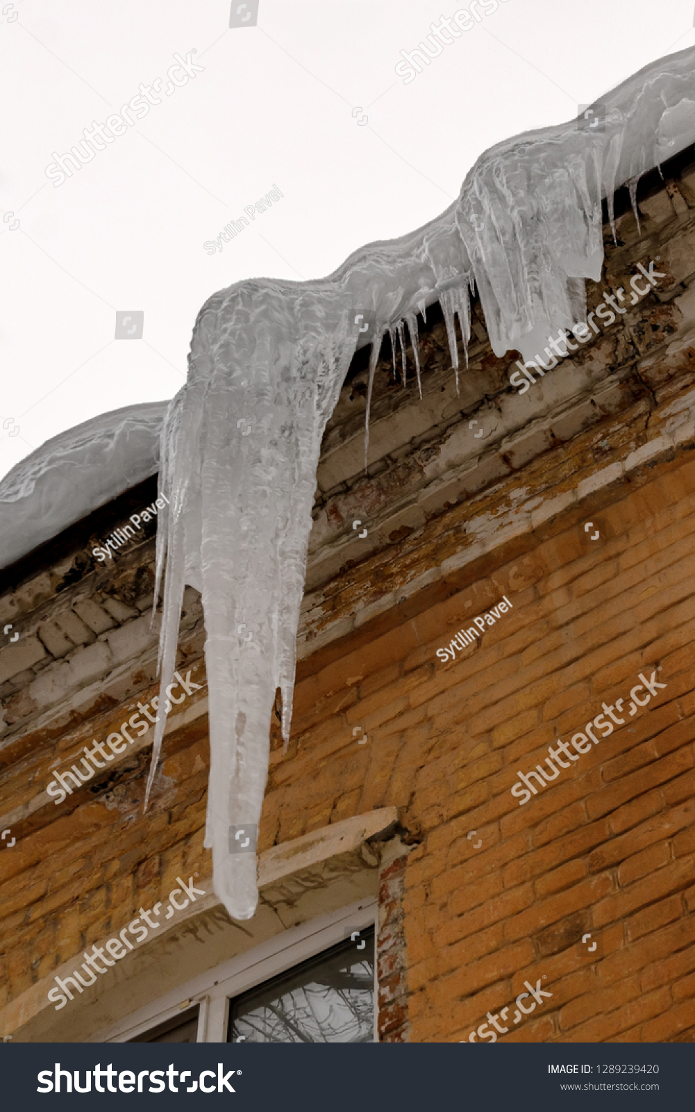 Huge Icicle Block Ice Hanging Roof Stock Photo Edit Now