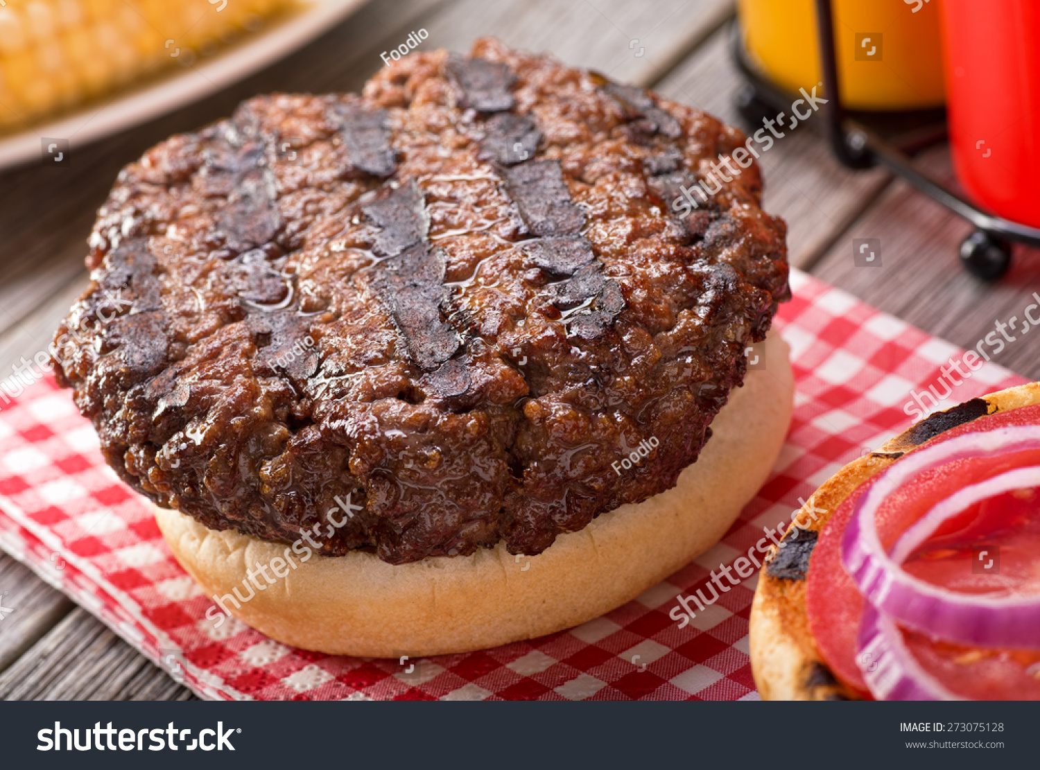 Juicy Barbecued Hamburger Grill Marks On Stock Photo 273075128