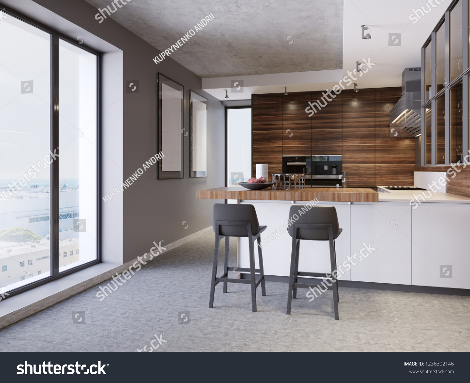 Kitchen Kitchen Island Two Chairs Modern Stock Illustration