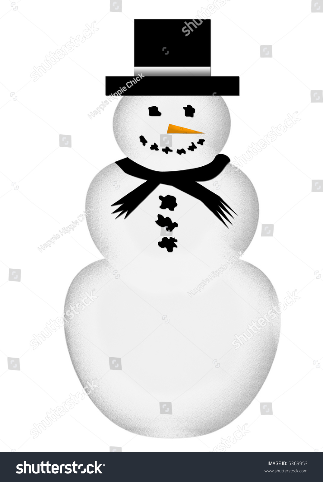 Large Happy Snowman Black Top Hat Stock Illustration