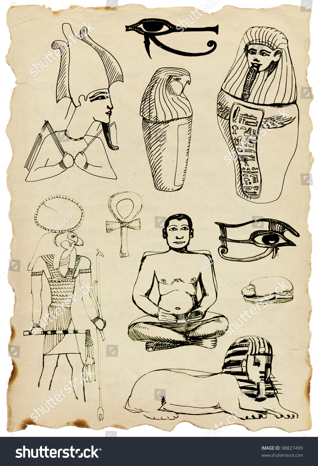 Large Series Ancient Egyptian Images Precise Stock Illustration